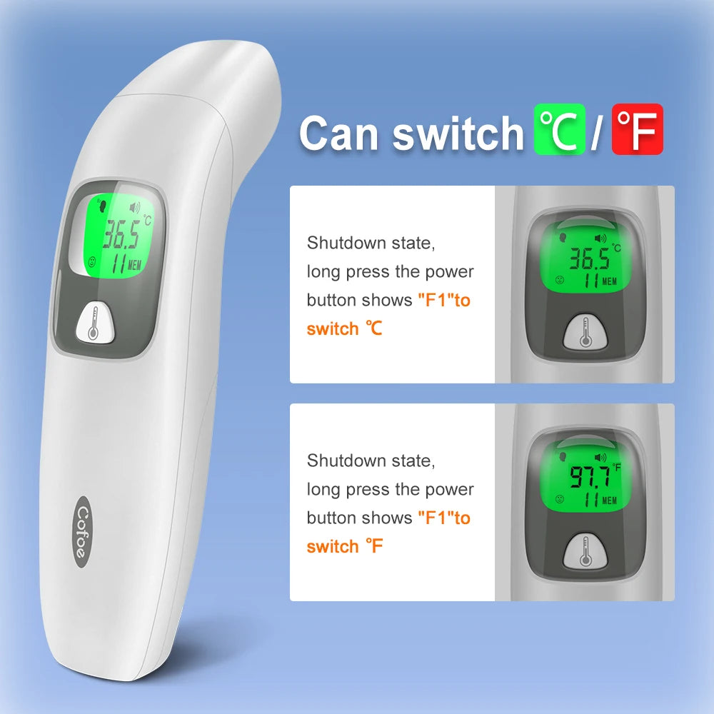Cofoe 2 in 1 Digital Forehead & Ear Thermometer Non-Contact Medical Thermometer Baby/Adult  ±0.1℃ Temperature precise Measure