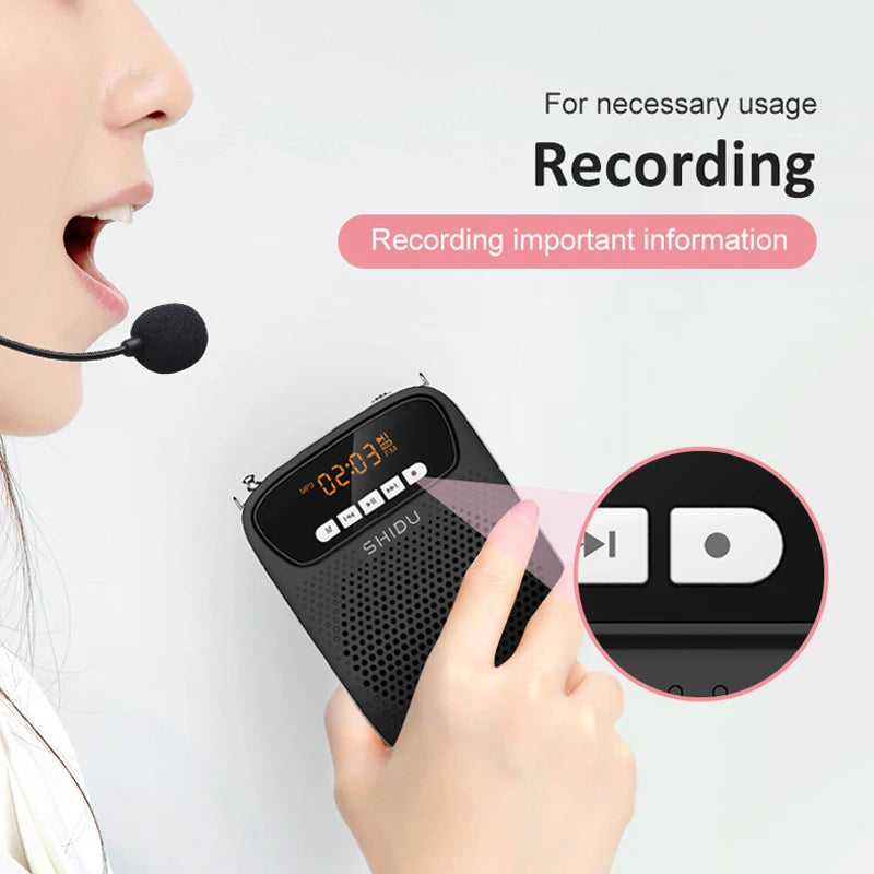 SHIDU 15W Rechargeable Portable Bluetooth Voice Amplifier for Teacher Wired Microphone FM Radio AUX Audio Recording Speaker S278