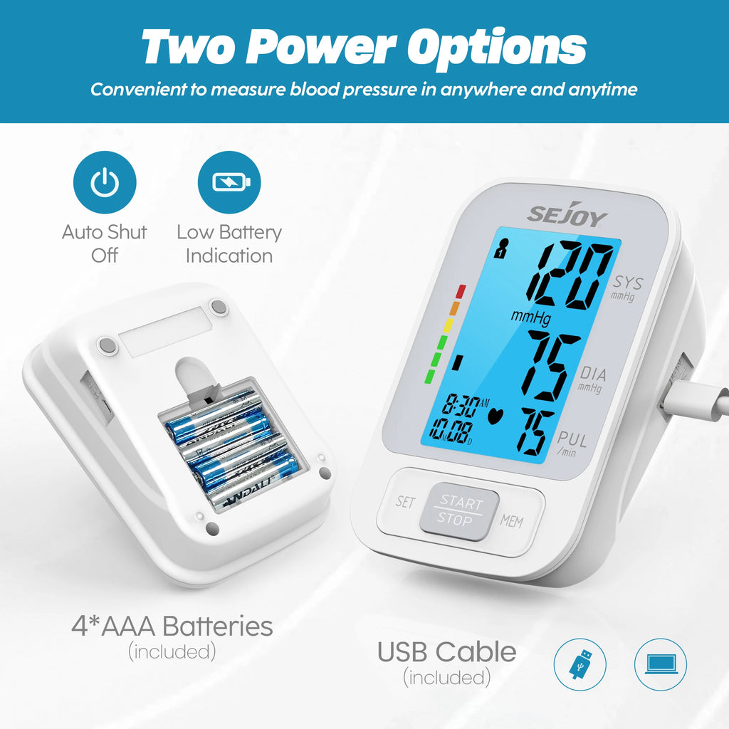 SEJOY Upper Arm Automatic Sphygmomanometer English Voice Backlight Blood Pressure Monitor  High Accurate BP Monitors