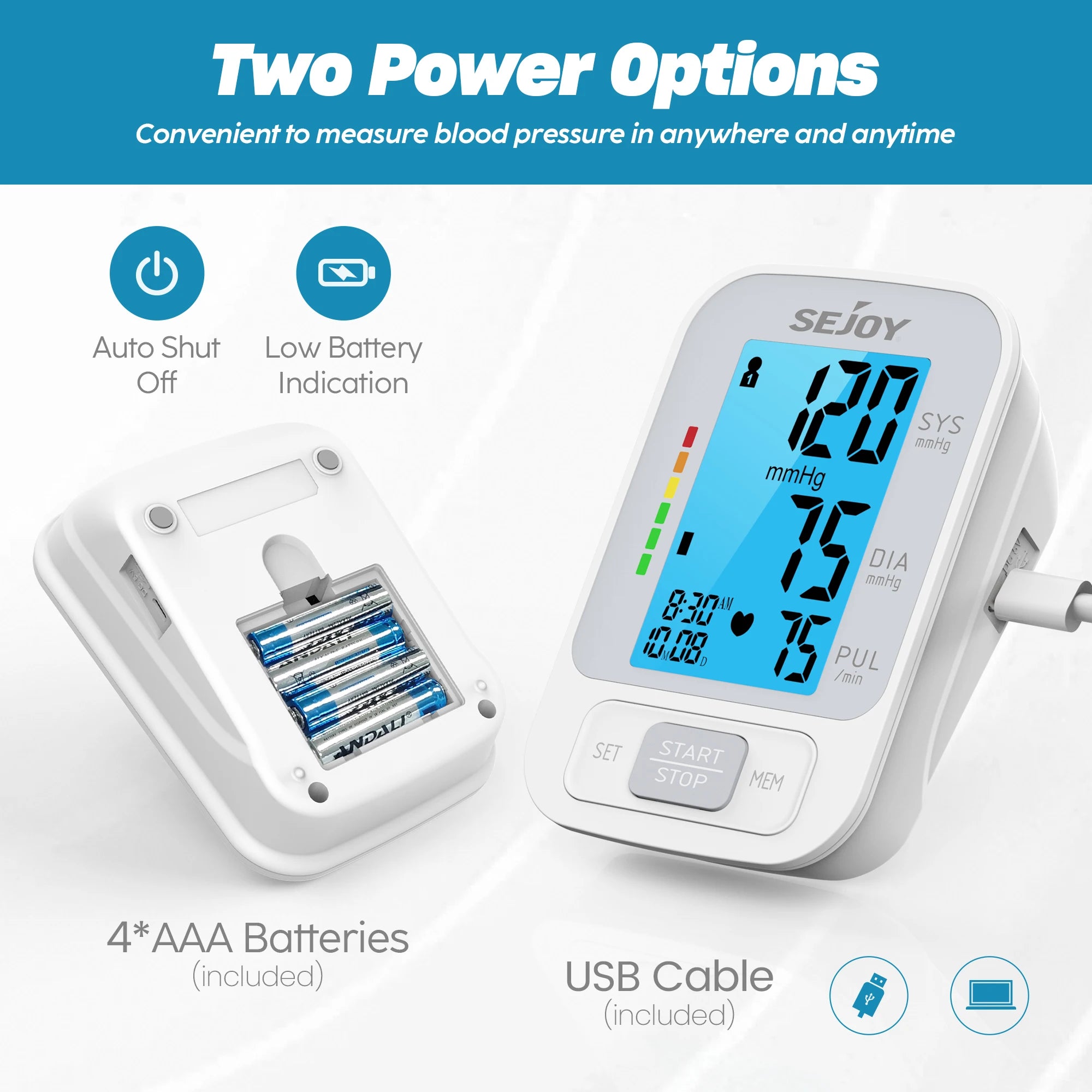 SEJOY Upper Arm Automatic Sphygmomanometer English Voice Backlight Blood Pressure Monitor  High Accurate BP Monitors