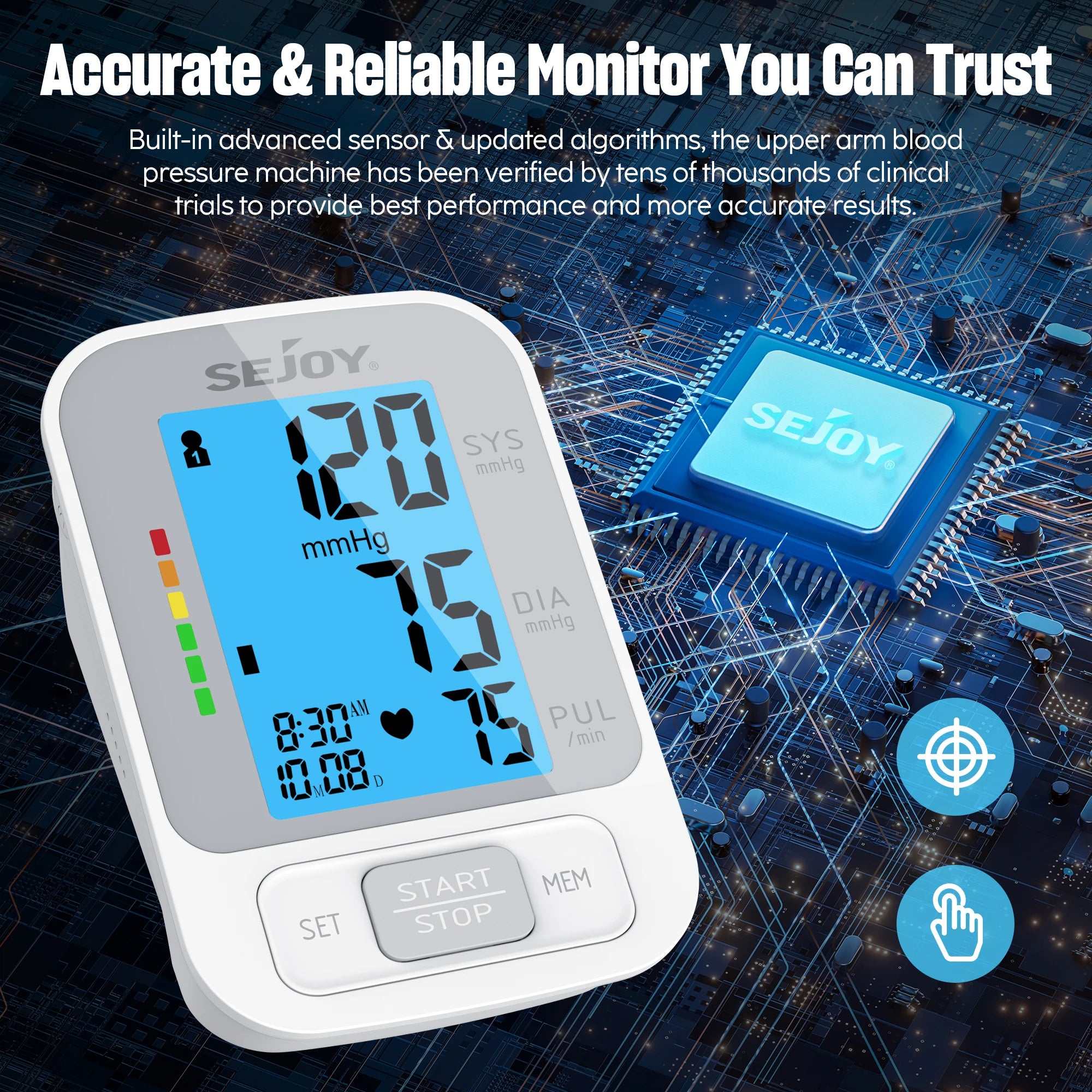 SEJOY Upper Arm Automatic Sphygmomanometer English Voice Backlight Blood Pressure Monitor  High Accurate BP Monitors