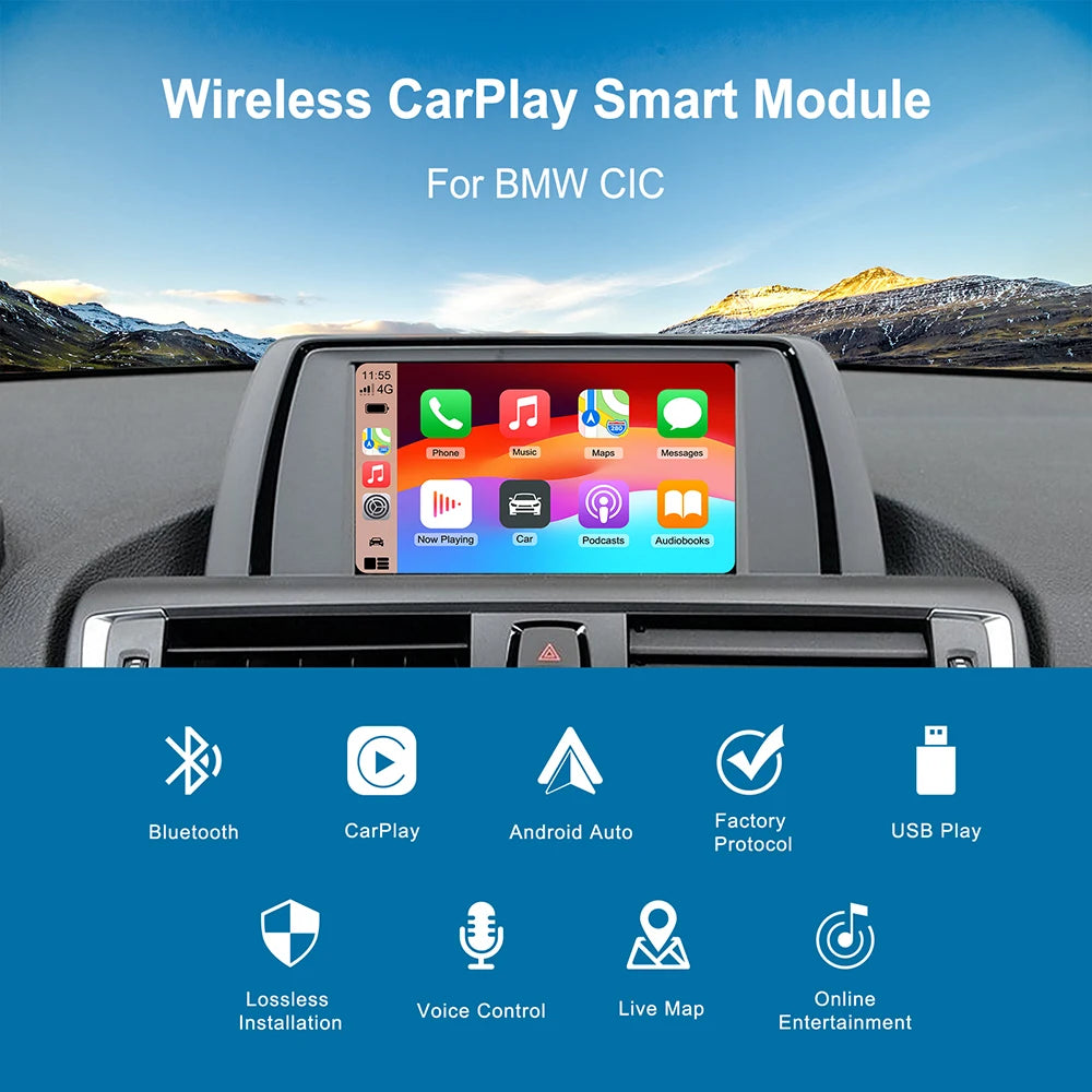 Wireless CarPlay Android For BMW NBT CIC System BMW NBT CIC System 1 2 3 4 5 6 7 Series X1 X3 X4 X5 X6 MINI E60 E84 E70 F26 F25