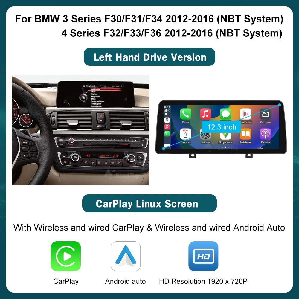 10.25'12.3' Wireless CarPlay Android Auto Multimedia Display Screen For BMW 1 2 3 4 Series F20 F21 F22 F30 F31 F32 F33