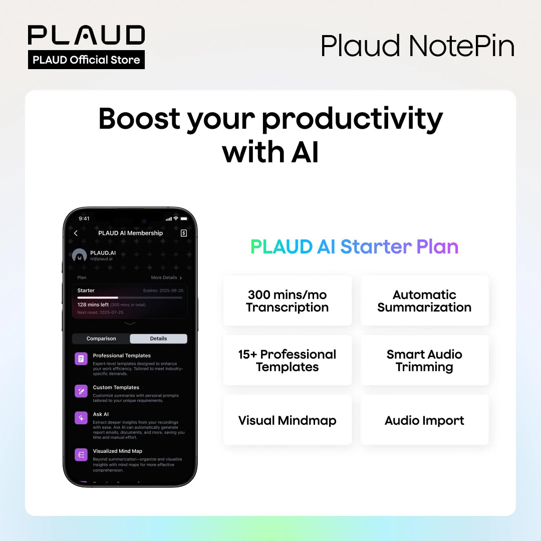 PLAUD NotePin Wearable AI Voice Recorder, AI Notetaker, Smart Transcription & Summarization, with Wristband & Lanyard