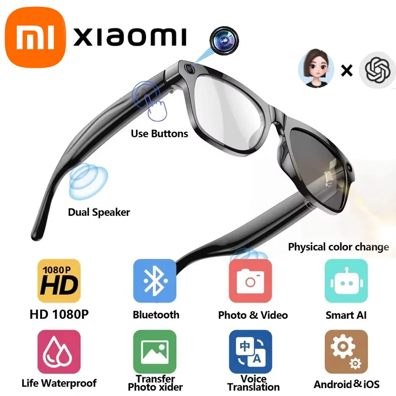 Xiaomi Mijia 8K HD Color Changing AI Smart Glasses Chat GPT 100MP Camera Bluetooth Call Voice Assistant Control Smart Glasses