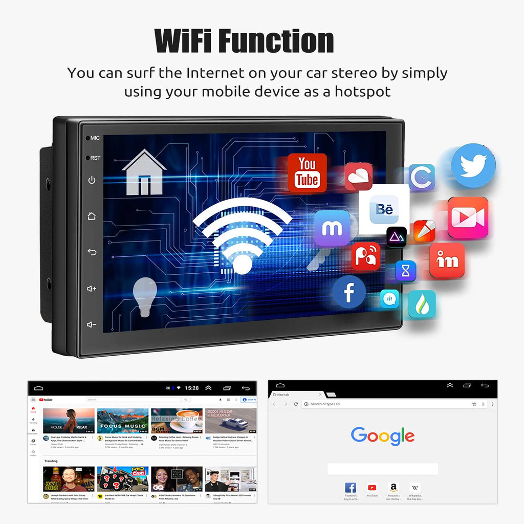 ESSGOO 7"/9"/10“ 2 DIN Android 14 4+64G Car Stereo Carplay Android Auto GPS Navi Bluetooth FM RDS Radio WIFI Touchscreen ChatGPT