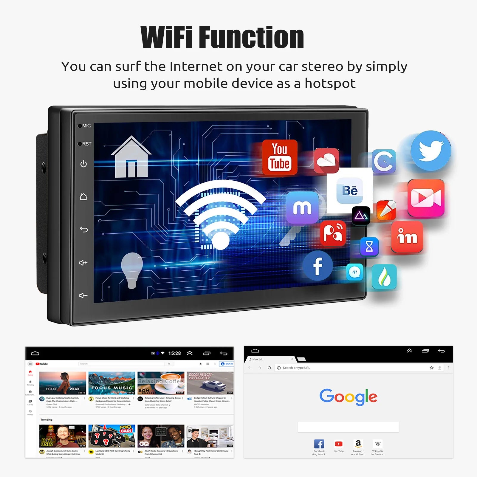 ESSGOO 7"/9"/10“ 2 DIN Android 14 4+64G Car Stereo Carplay Android Auto GPS Navi Bluetooth FM RDS Radio WIFI Touchscreen ChatGPT