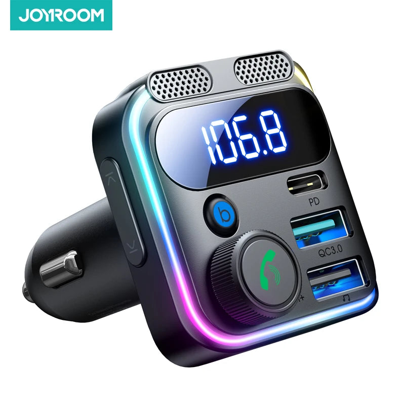 JOYROOM 48W Bluetooth 5.3 Car FM Transmitter Dual Mics PD&QC 3.0 Car Fast Charging Charger Adapter U Disk Hands-Free Calling
