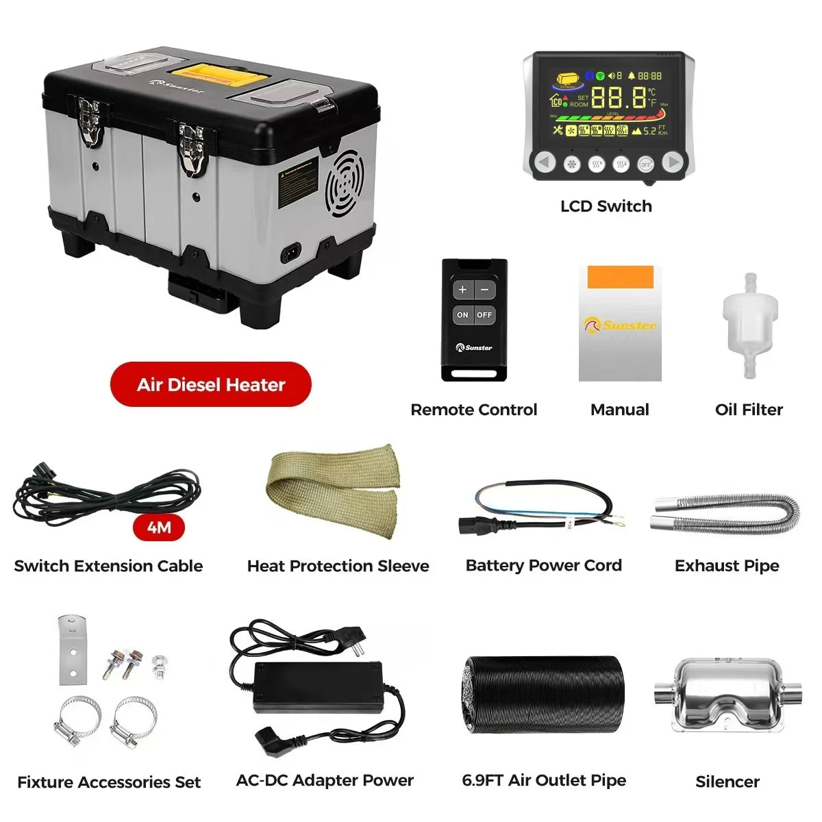TB10 8KW 12V/24V/230V Diesel Air Heater LCD & Bluetooth APP w/ Auto Start-Stop Adaptive Plateau Parking Heater For Car RV Camper