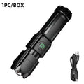 LED Camping Torch Flashlight High Power Rechargeable USB Spotlight Zoom Lantern Built-in Battery For Fishing Outdoor Waterproof
