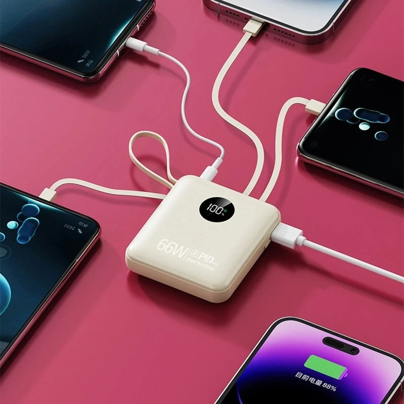 66W Super Fast Charge 20000mAh Mini Power Pack Built in Cable Power Pack For iPhone 16 13 Pro Xiaomi   External Battery Charger