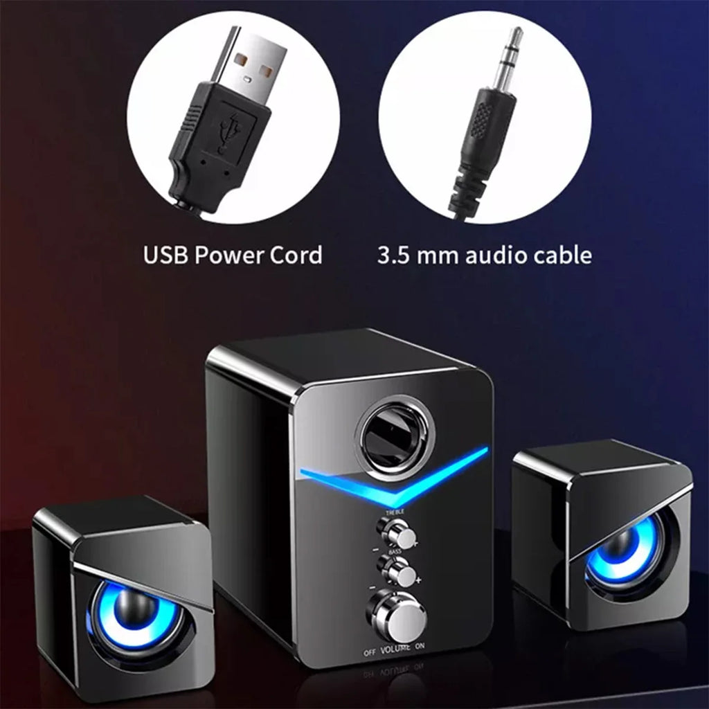 Computer Speakers System Stereo Bass Subwoofer For  Desktop Laptop USB Wired Desktop PC Speaker With RGB LED Light 3.5mm Jack