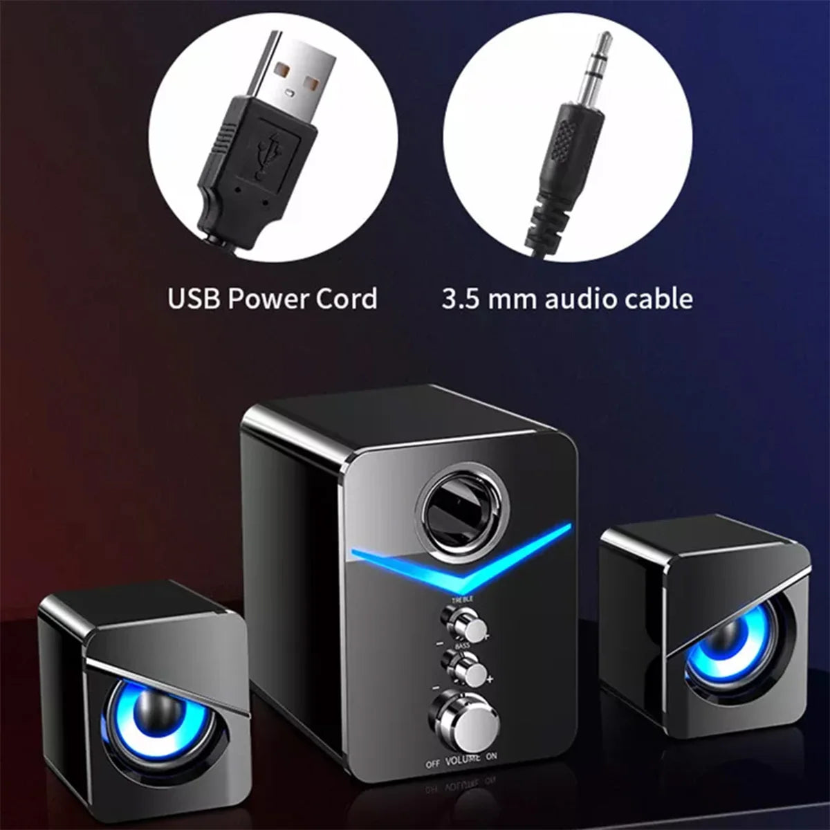 Computer Speakers System Stereo Bass Subwoofer For  Desktop Laptop USB Wired Desktop PC Speaker With RGB LED Light 3.5mm Jack