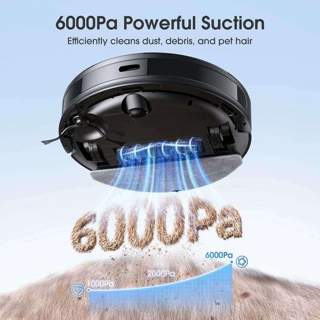 Lubluelu B40 Robot Vacuum and Mop Cleaner, 6000Pa Strong Suction, 180 Mins Long Runtime, APP Control Smart Mapping, 34 No-Go Zon