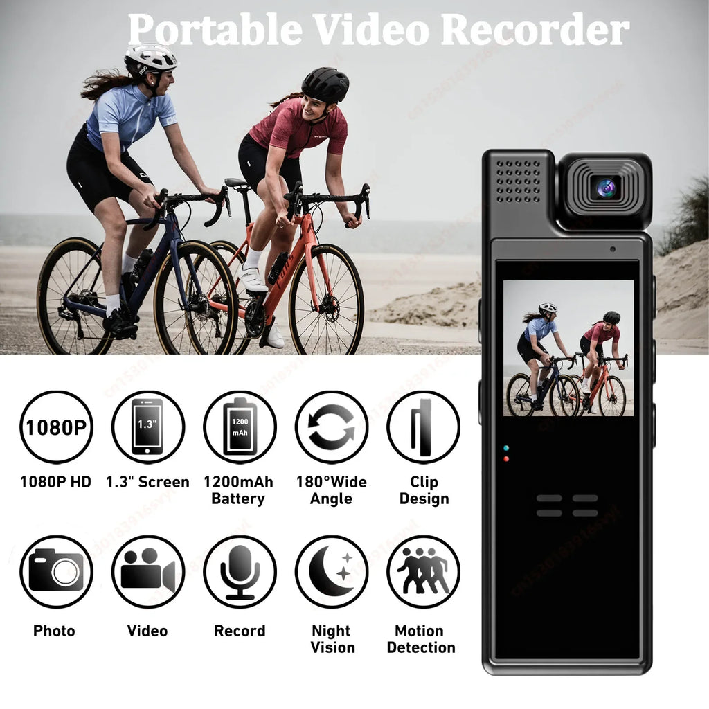 1080P HD Mini Action Camera WiFi 180° Rotatable Back Clip 1.3" Screen Portable Body Cam Video Recorder Travel Bicycle Driving