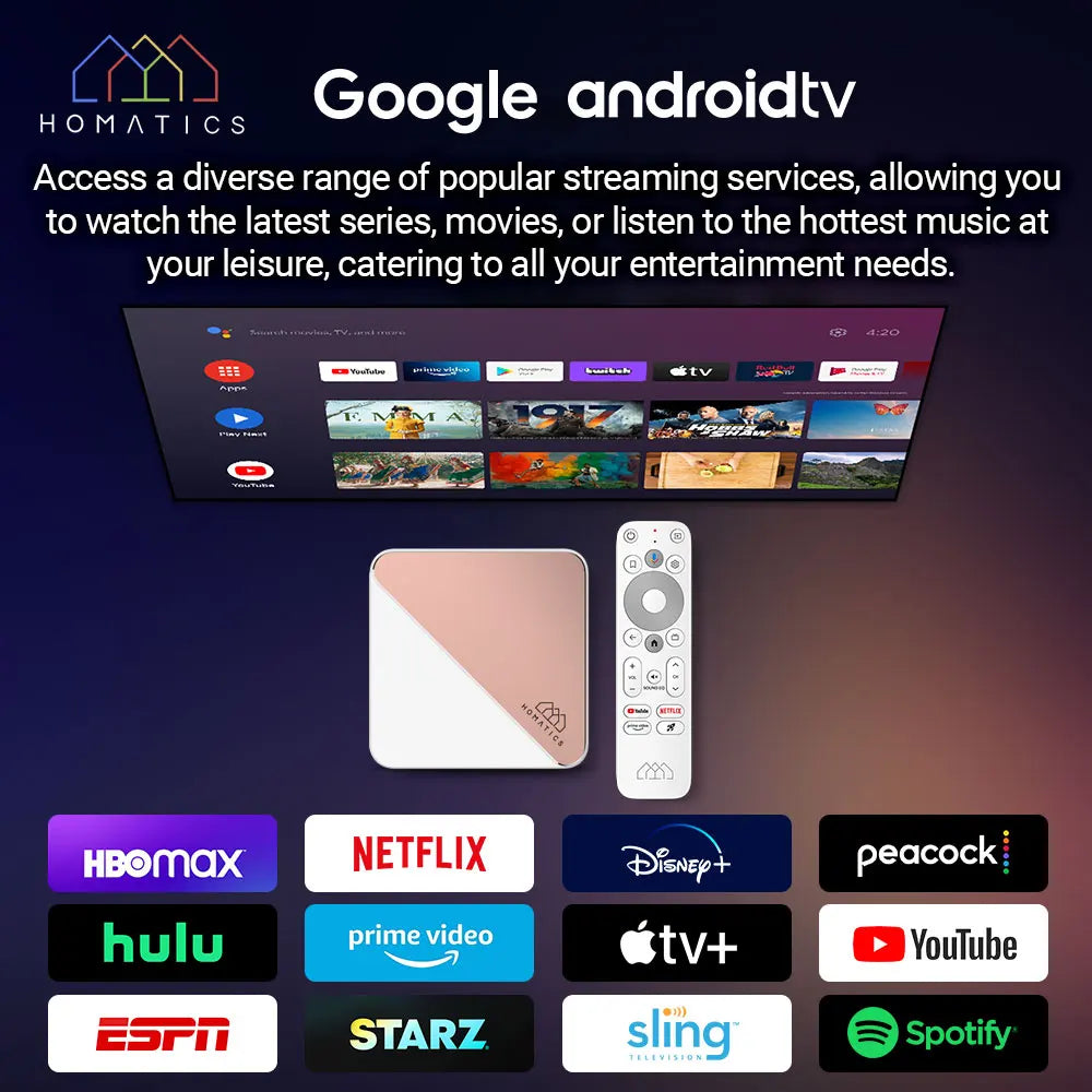 HOMATICS Box R 4K Plus TV Box AndroidTV 14 Netflix Google Certified Amlogic S905X4 4G32G Support DTS Dolby Audio AV1 Wifi6 BT5.0