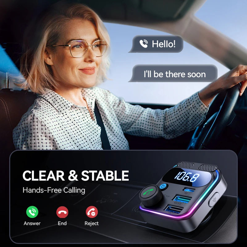 JOYROOM 48W Bluetooth 5.3 Car FM Transmitter Dual Mics PD&QC 3.0 Car Fast Charging Charger Adapter U Disk Hands-Free Calling