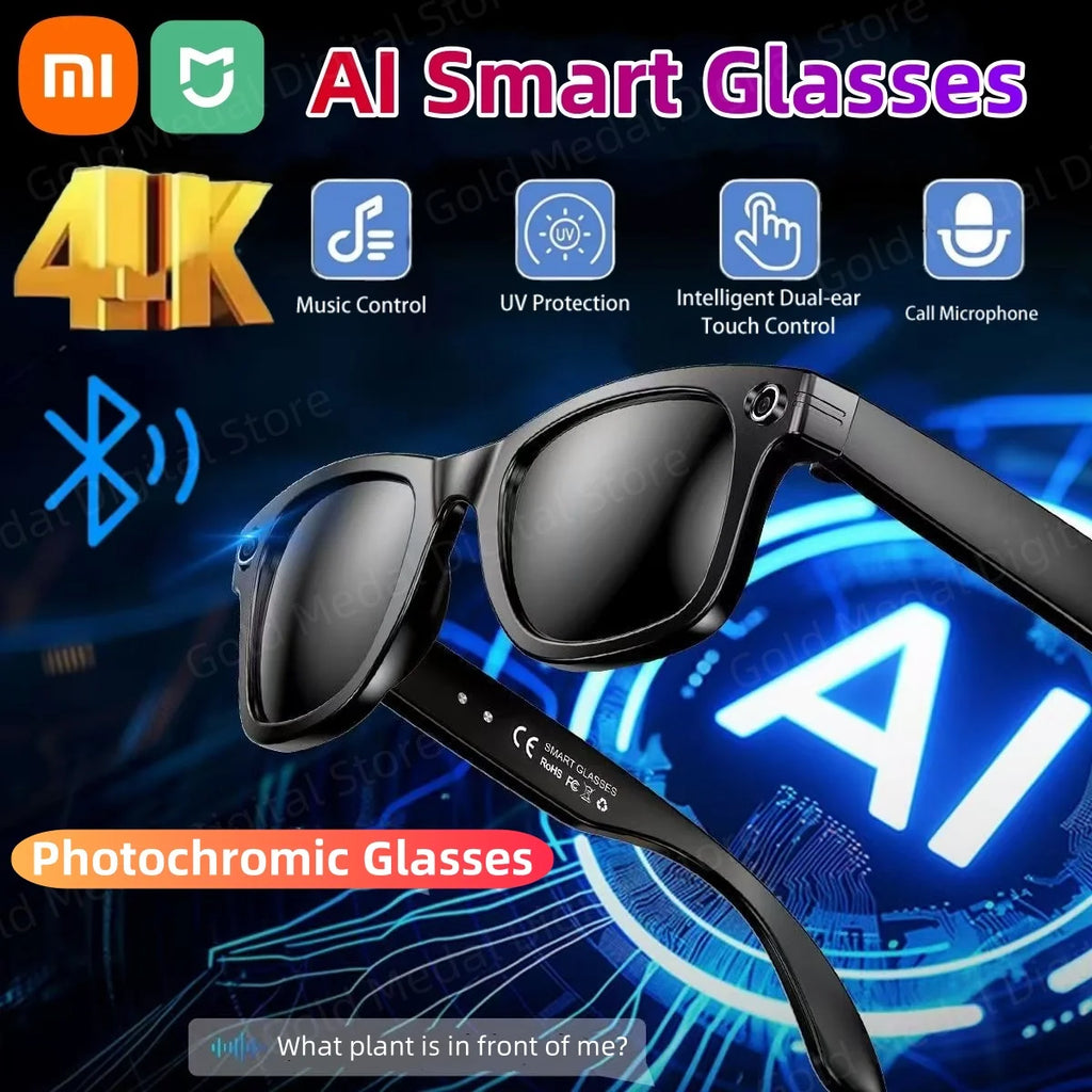 Xiaomi 4K AI Smart Glasses Chat GPT HD Camera Bluetooth Call Voice Assistant Music Player Translate Photochromic Glasses
