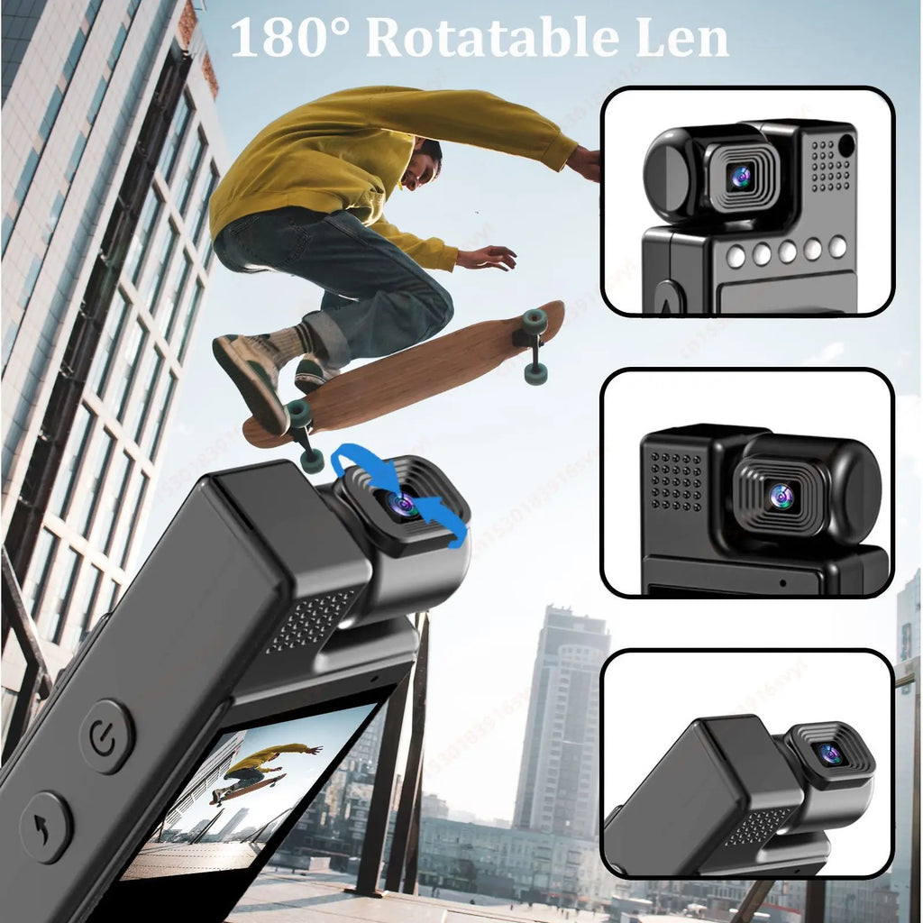 1080P HD Mini Action Camera WiFi 180° Rotatable Back Clip 1.3" Screen Portable Body Cam Video Recorder Travel Bicycle Driving