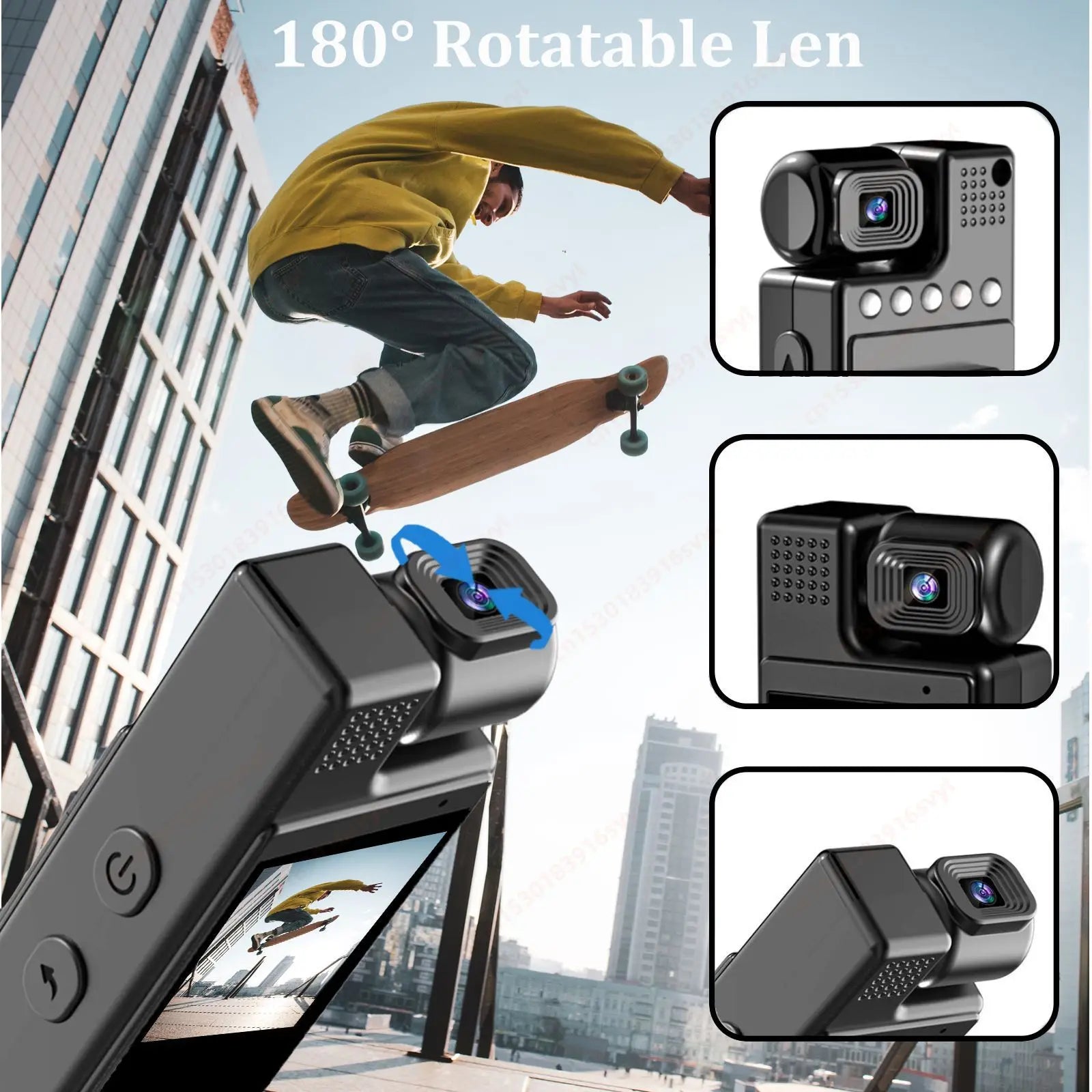 1080P HD Mini Action Camera WiFi 180° Rotatable Back Clip 1.3" Screen Portable Body Cam Video Recorder Travel Bicycle Driving