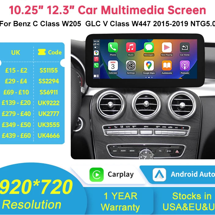 Linux Multimedia Screen Wireless CarPlay Android Auto for Mercedes-Benz W205 W176 GLC A C V Class W447 CLA GLA 2015-2018 NTG5.0