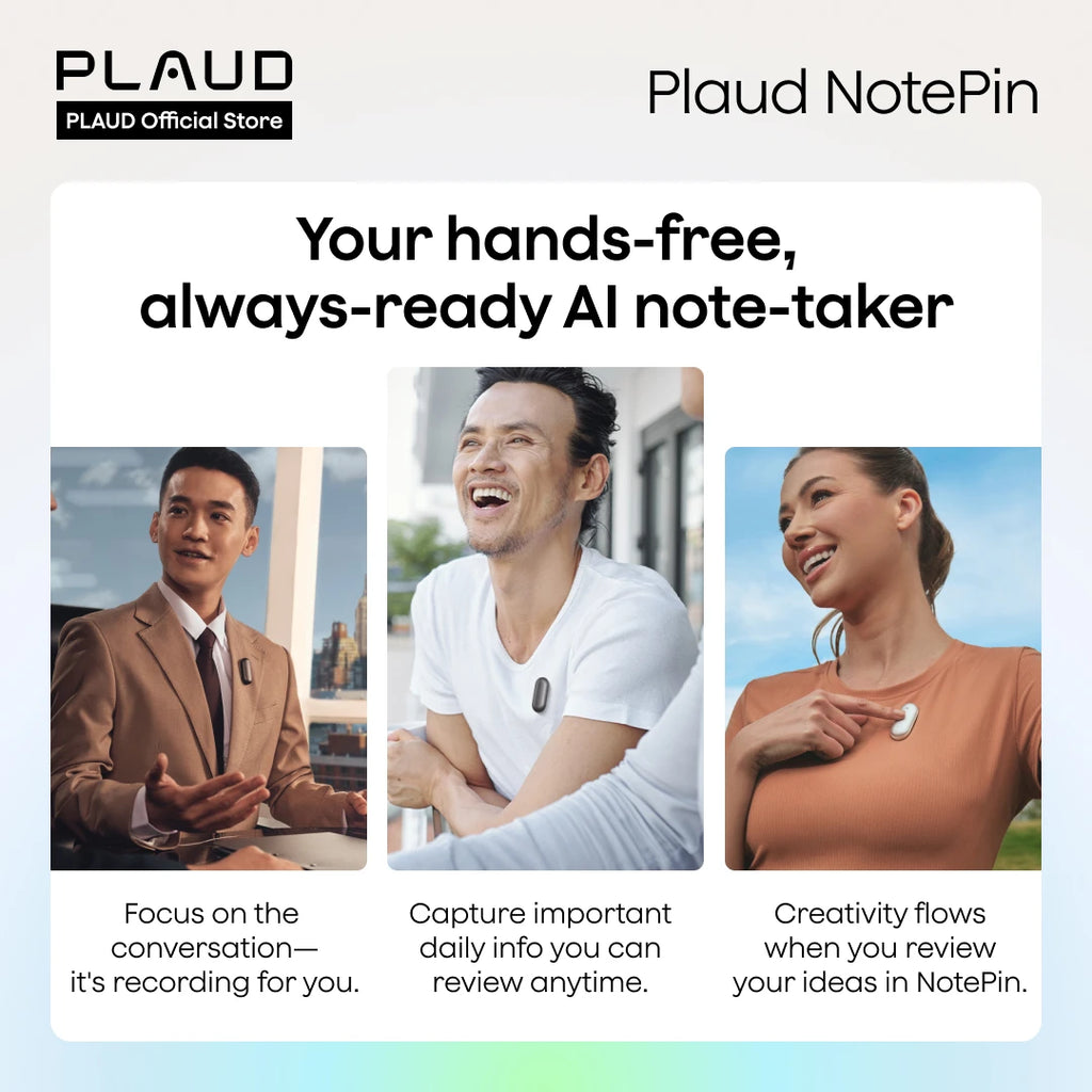 PLAUD NotePin Wearable AI Voice Recorder, AI Notetaker, Smart Transcription & Summarization, with Wristband & Lanyard