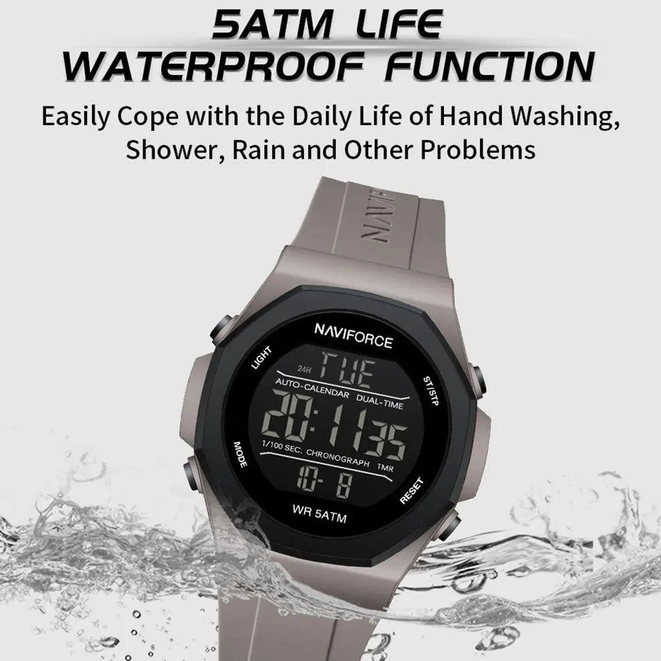 NAVIFORCE Digital Watches for Men Sports LCD Wristwatches  50m Waterproof Sport Watch Digital Light Stopwatch Military Men Watch