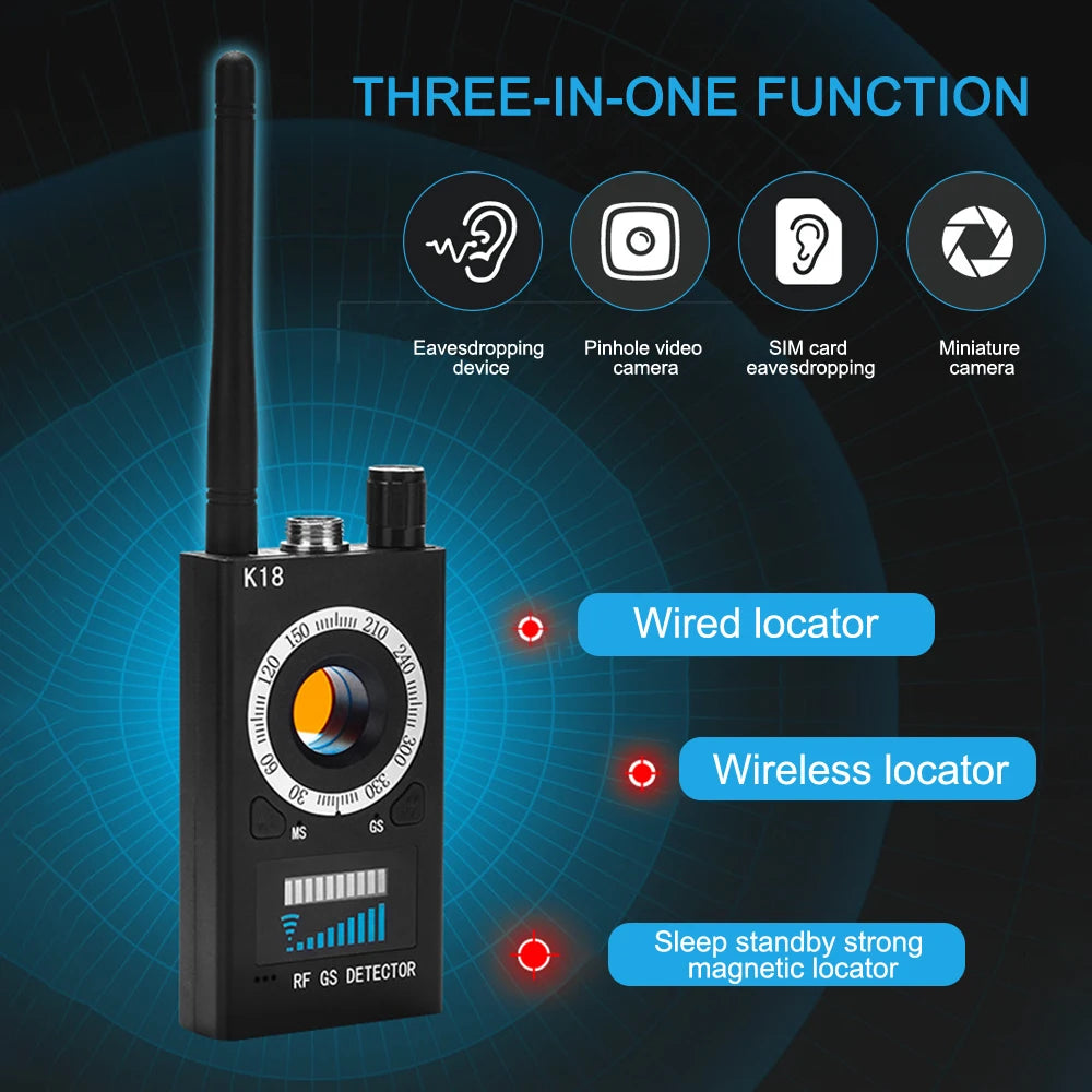 K18 Anti Candid Camera Detector Bug Gadgets Wiretapping Finder GPS Signal Lens RF Spy Tracker Detect Multi-function Anti Camera