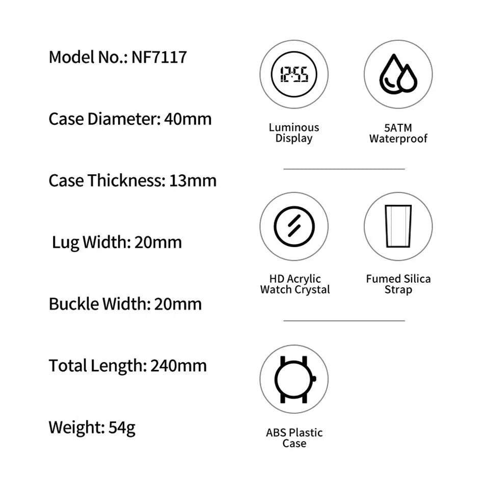 NAVIFORCE Digital Watches for Men Sports LCD Wristwatches  50m Waterproof Sport Watch Digital Light Stopwatch Military Men Watch