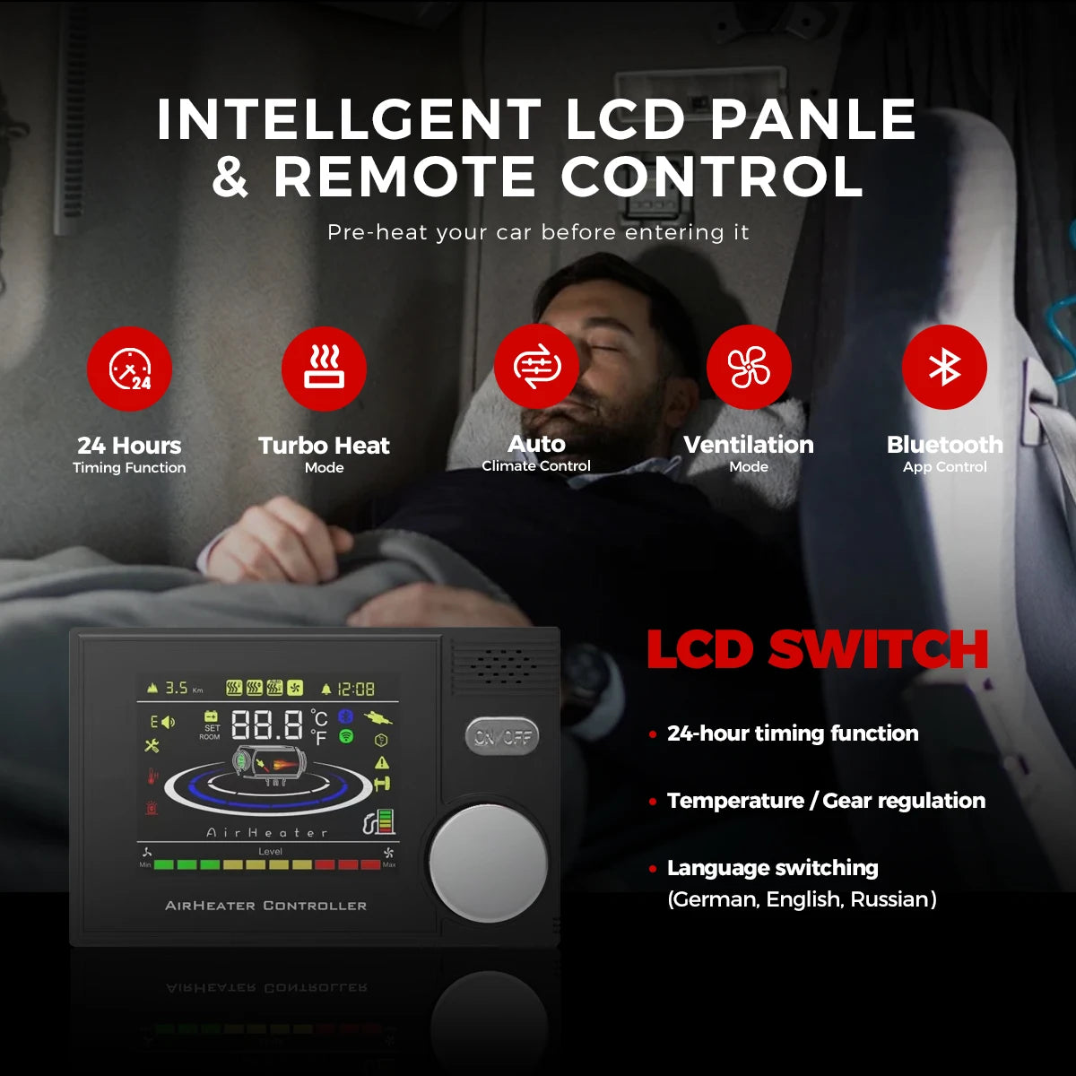 12V 24V 220V 8KW Diesel Air Heater with APP Remote Control &LCD Monitor Parking Night heater for Car RV  Camper Tent Garage Home