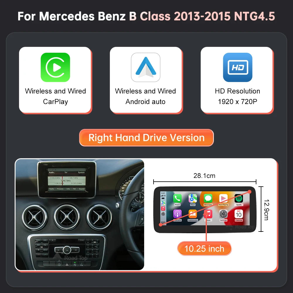 1920*720 Touch Screen Car Multimedia Display For Benz A B CLA GLA W176 W463 W246 2013-2015 NTG4.5 Wireless Carplay Android Auto