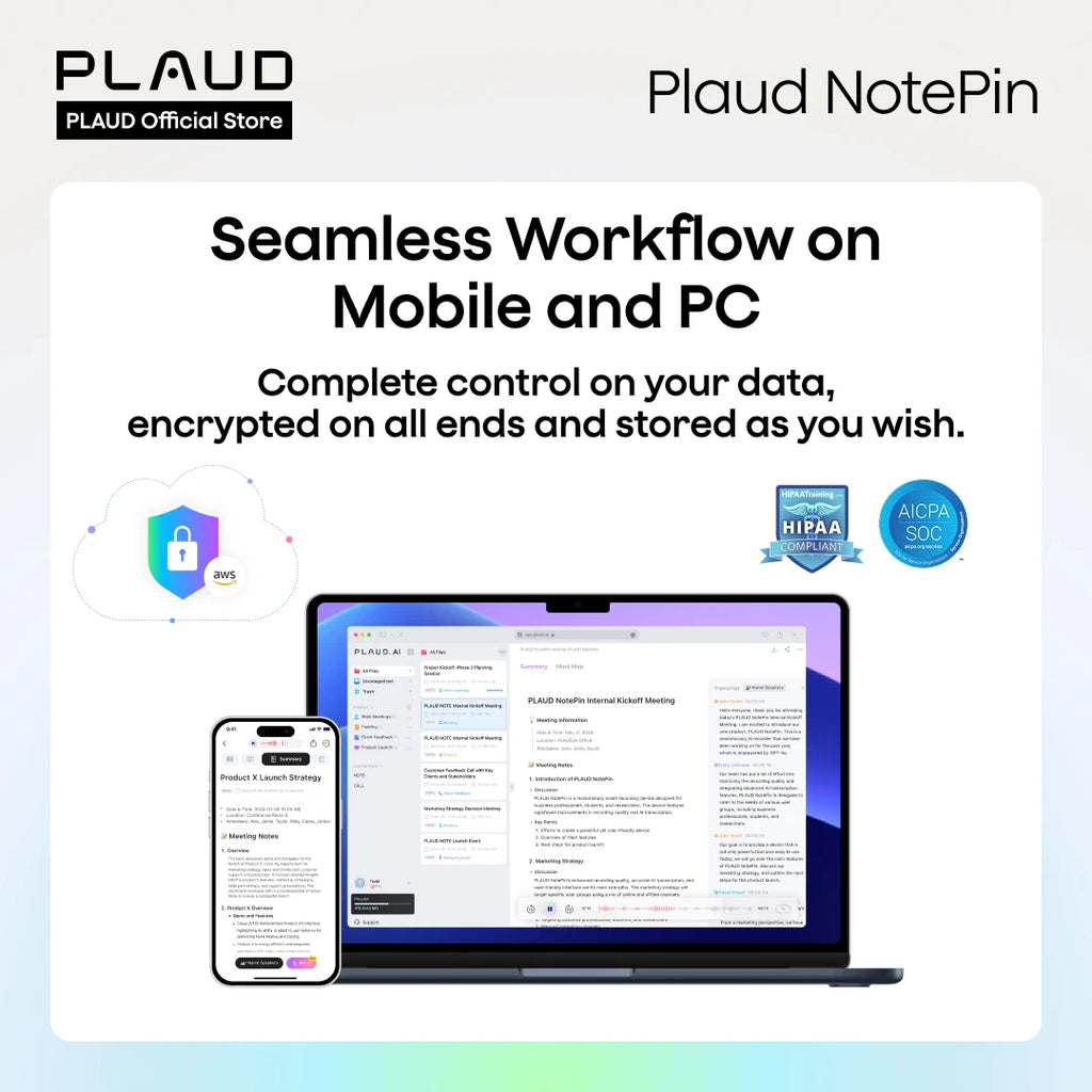 PLAUD NotePin Wearable AI Voice Recorder, AI Notetaker, Smart Transcription & Summarization, with Wristband & Lanyard