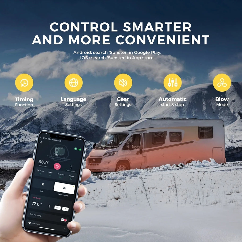 TB10 8KW 12V/24V/230V Diesel Air Heater LCD & Bluetooth APP w/ Auto Start-Stop Adaptive Plateau Parking Heater For Car RV Camper