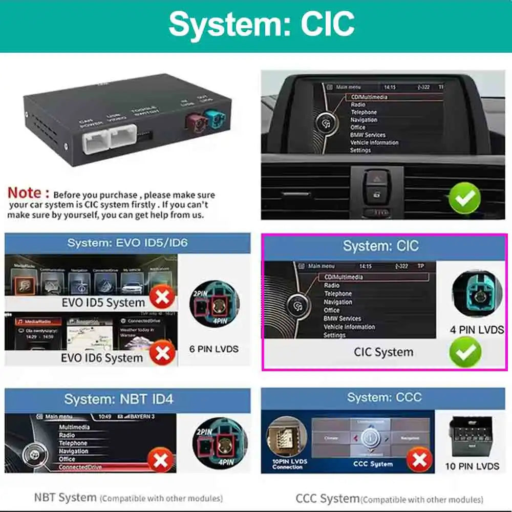 Wireless CarPlay Android For BMW NBT CIC System BMW NBT CIC System 1 2 3 4 5 6 7 Series X1 X3 X4 X5 X6 MINI E60 E84 E70 F26 F25