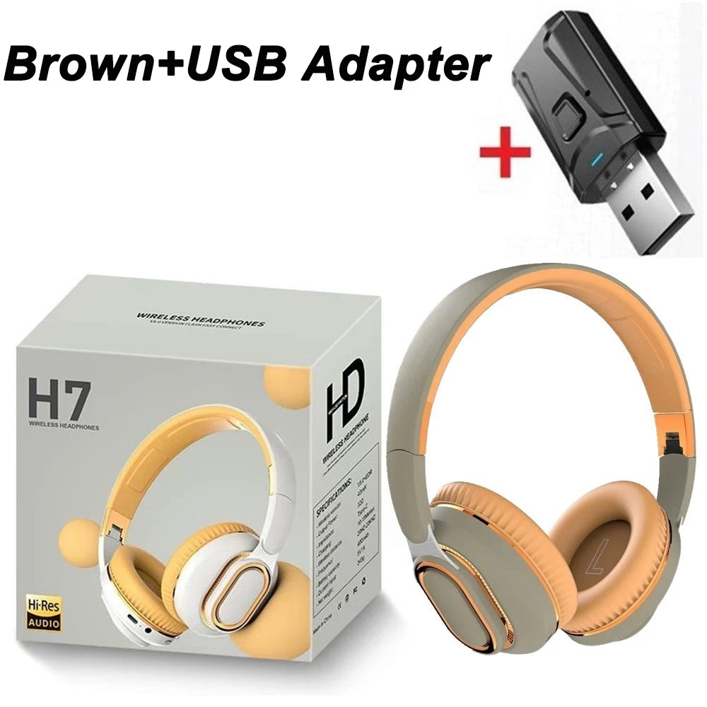 H7/H3 Tv Bluetooth Headphone Wireless Headset with Mic USB Adaptor Headset Noise Cancelling Stereo Foldable Bass for TV Earphone