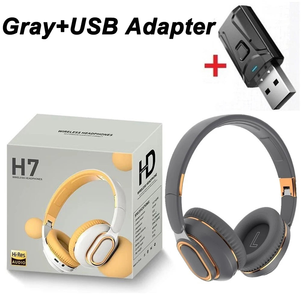 H7/H3 Tv Bluetooth Headphone Wireless Headset with Mic USB Adaptor Headset Noise Cancelling Stereo Foldable Bass for TV Earphone