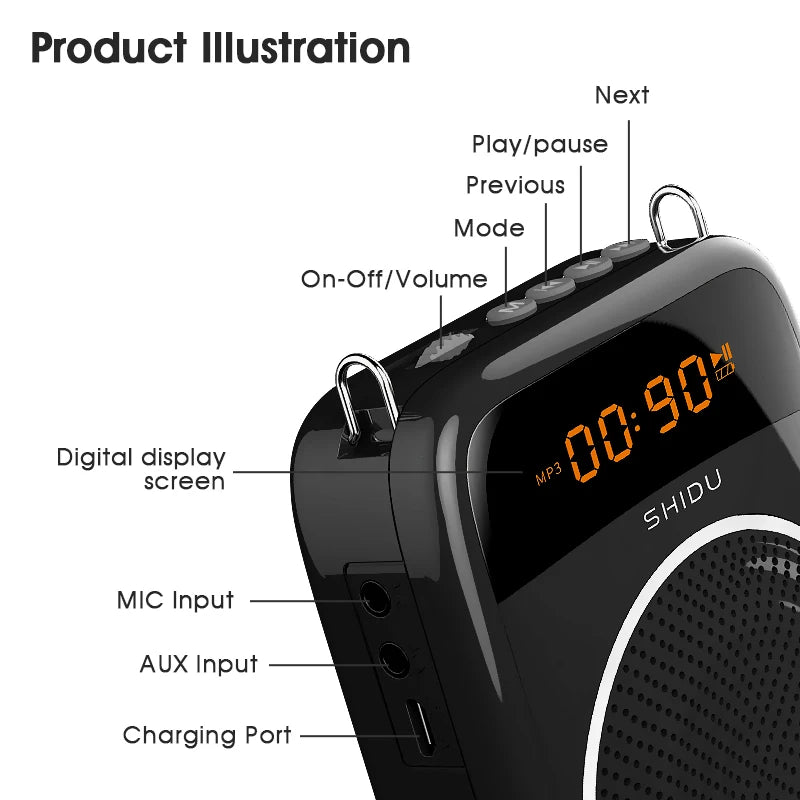 SHIDU 15W Rechargeable Portable Bluetooth Voice Amplifier for Teacher Wired Microphone FM Radio AUX Audio Recording Speaker S278