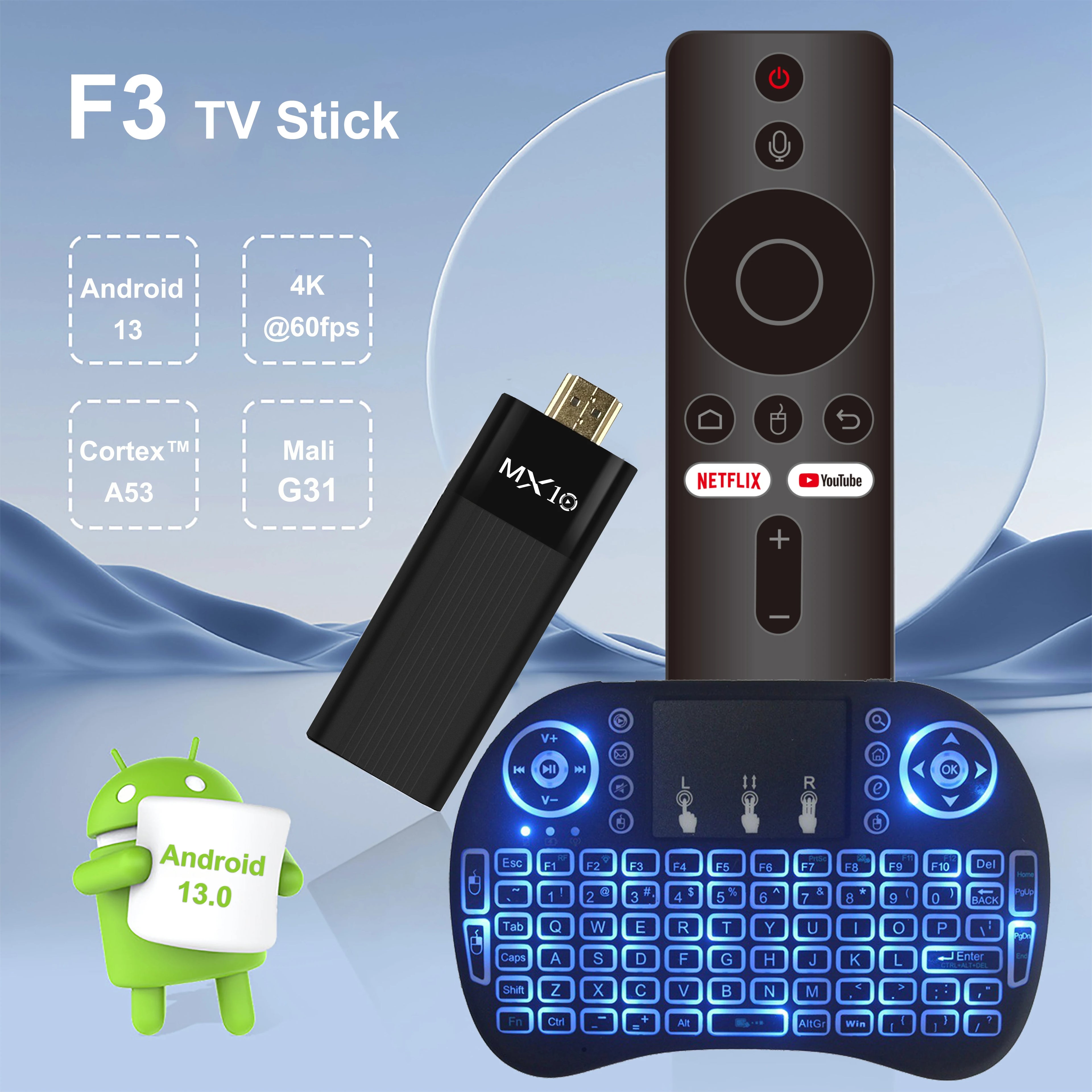 Ultra HD 4K Android TV Stick MX10-F3 Stick Mini Home TV Stick H313 Quad Core Support 2.4/5G Dual Wifi 2GB RAM 16GB ROM