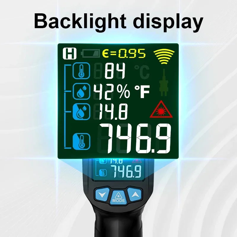 Thermometer 600/800°C Digital Infrared High Temperature Meter Industrial Laser Pyrometer Gun Outdoor Kitchen Humidity Heat Meter