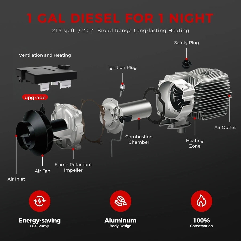12V 24V 220V 8KW Diesel Air Heater with APP Remote Control &LCD Monitor Parking Night heater for Car RV  Camper Tent Garage Home