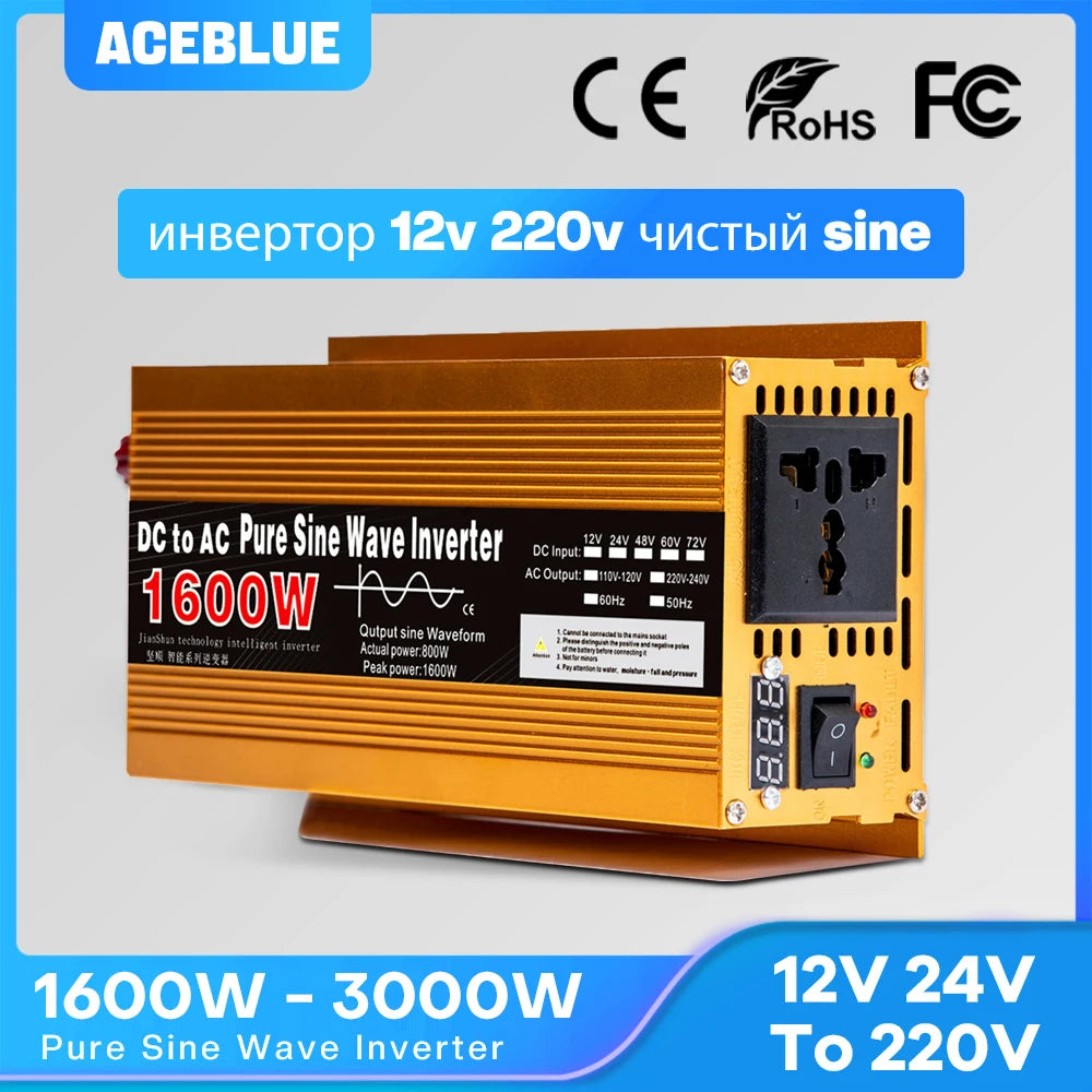 Inverter 12v 220v Pure Sine Wave 1600W-3000W Transformer Convert Multi-function Socket Converter Car inverter