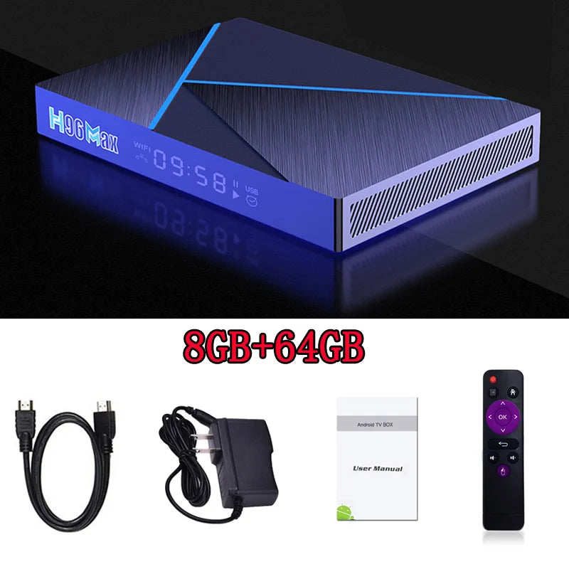 H96 Max V56 Android12 Smart TV Box RK3566 Quad-Core 4K 2.4G/5G WiFi BT4.0 1000M LAN 8GB 64GB Set Top Box