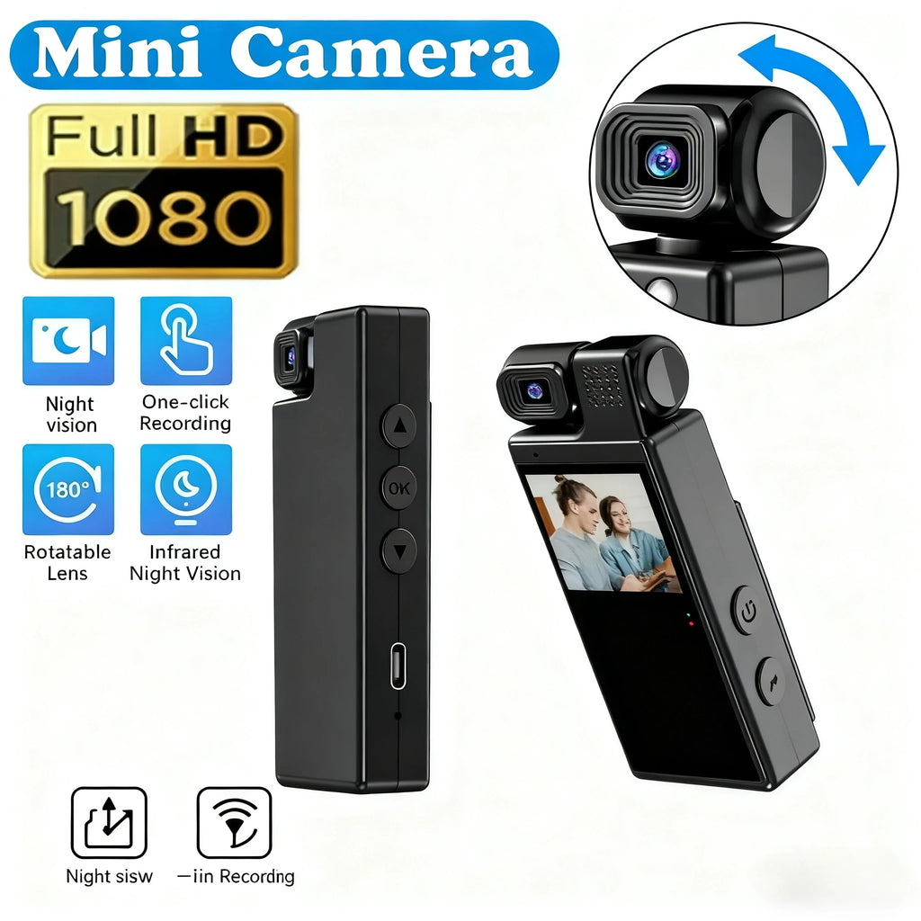 1080P HD Mini Action Camera WiFi 180° Rotatable Back Clip 1.3" Screen Portable Body Cam Video Recorder Travel Bicycle Driving