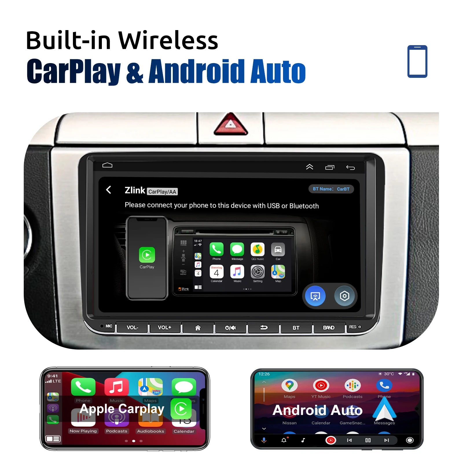 9" Android 14 4G+64G Wireless Carplay Car Stereo GPS NAVI WIFI RDS FM BT EQ for VW Golf 5 6 Passat Polo Touran Tiguan Caddy EOS