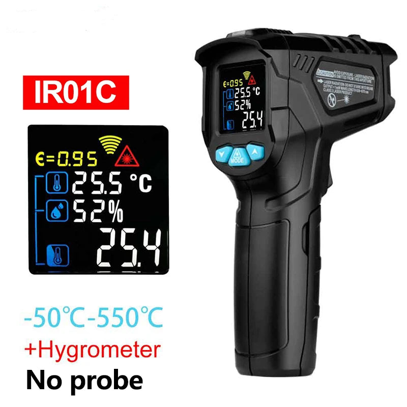 Thermometer 600/800°C Digital Infrared High Temperature Meter Industrial Laser Pyrometer Gun Outdoor Kitchen Humidity Heat Meter