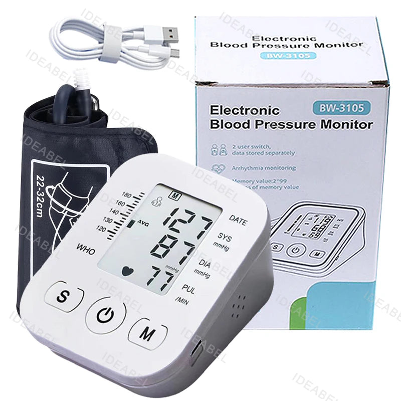Portable Tonometer Digital Tensiometer Heart Rate Monitor Arm Blood Pressure Monitor BP Equipment Automatic Professional Medical