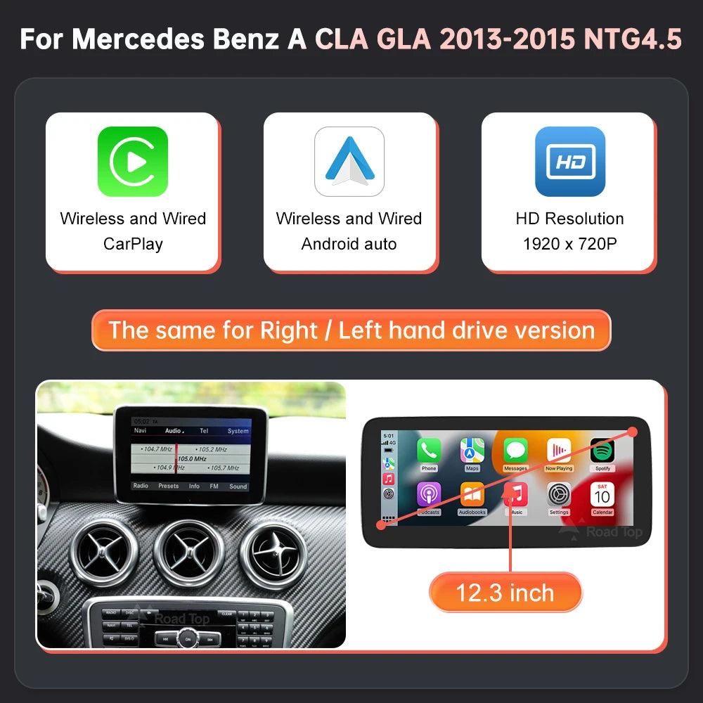 1920*720 Touch Screen Car Multimedia Display For Benz A B CLA GLA W176 W463 W246 2013-2015 NTG4.5 Wireless Carplay Android Auto