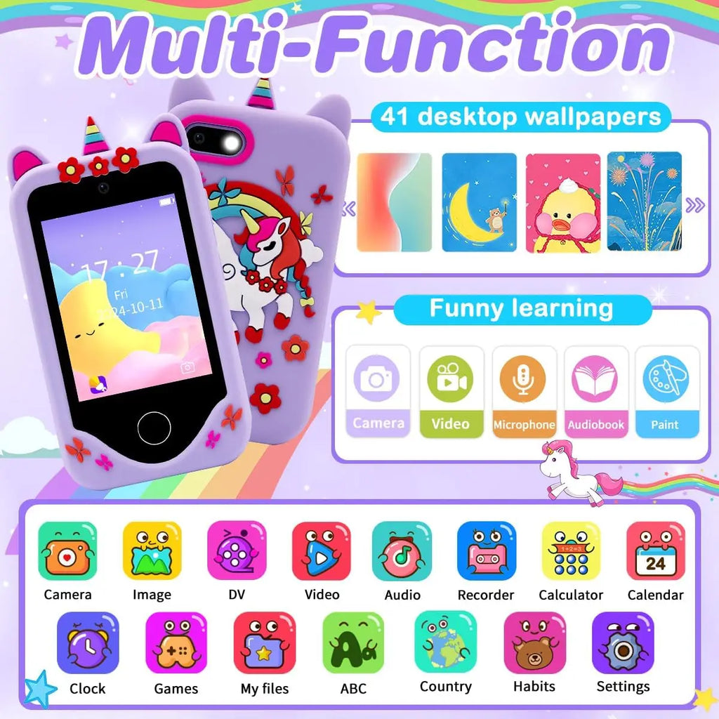 Kids Smart Phone for Girls Boys Kids Cell Phone Toys Dual Camera Music Player 17 Games Toddler Learning Phone For Birthday Gifts