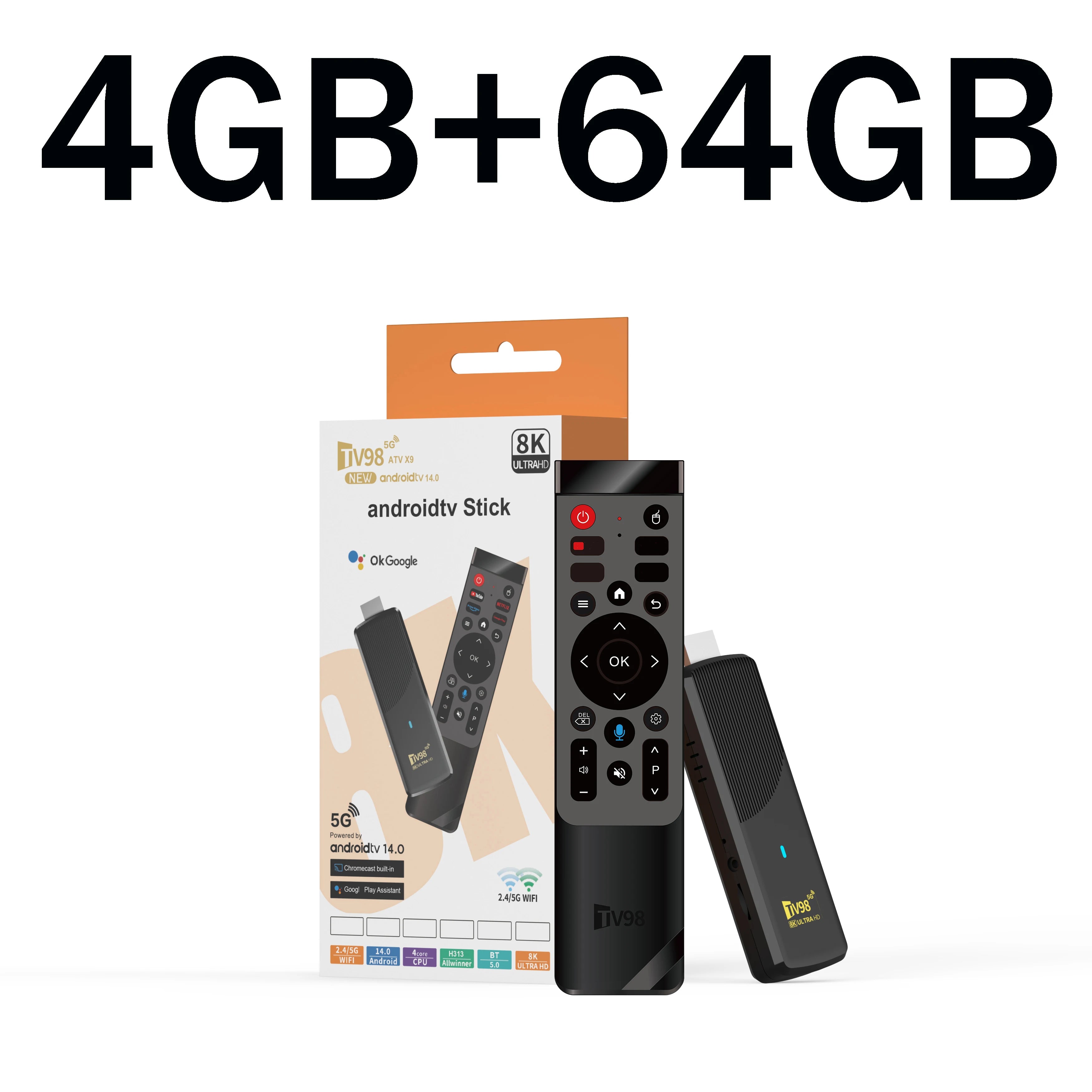 TV98 ATV X9 Smart TV Stick Android14 Allwinner H313 OTA 8GB 128GB Support 8K 4K Media Player 4G 5G Wifi6 HDR10 Voice Remote iptv