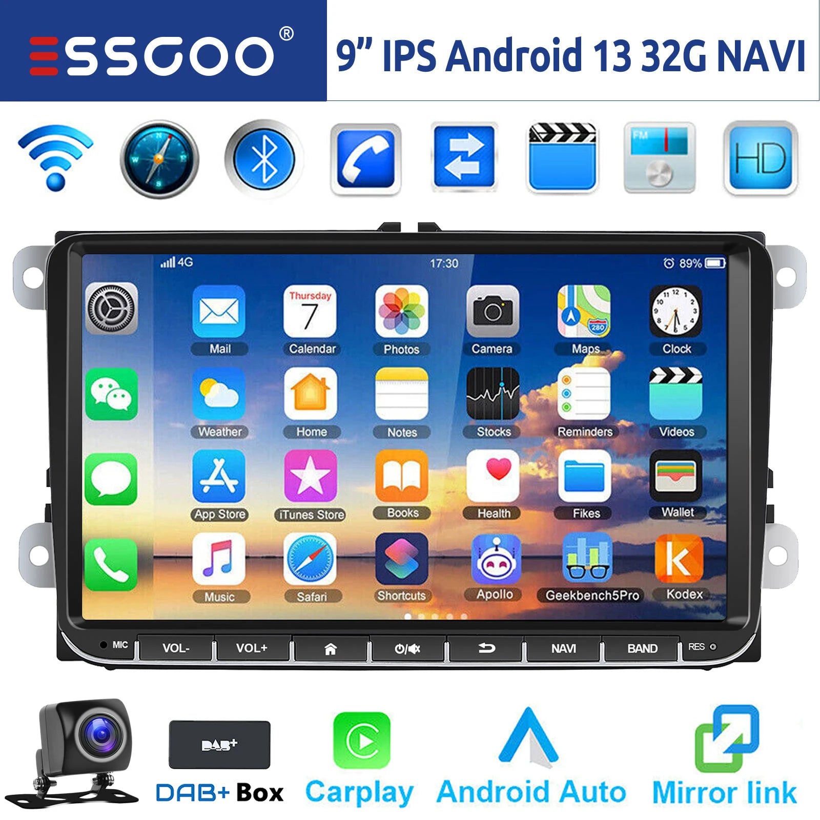9" Android 14 4G+64G Wireless Carplay Car Stereo GPS NAVI WIFI RDS FM BT EQ for VW Golf 5 6 Passat Polo Touran Tiguan Caddy EOS